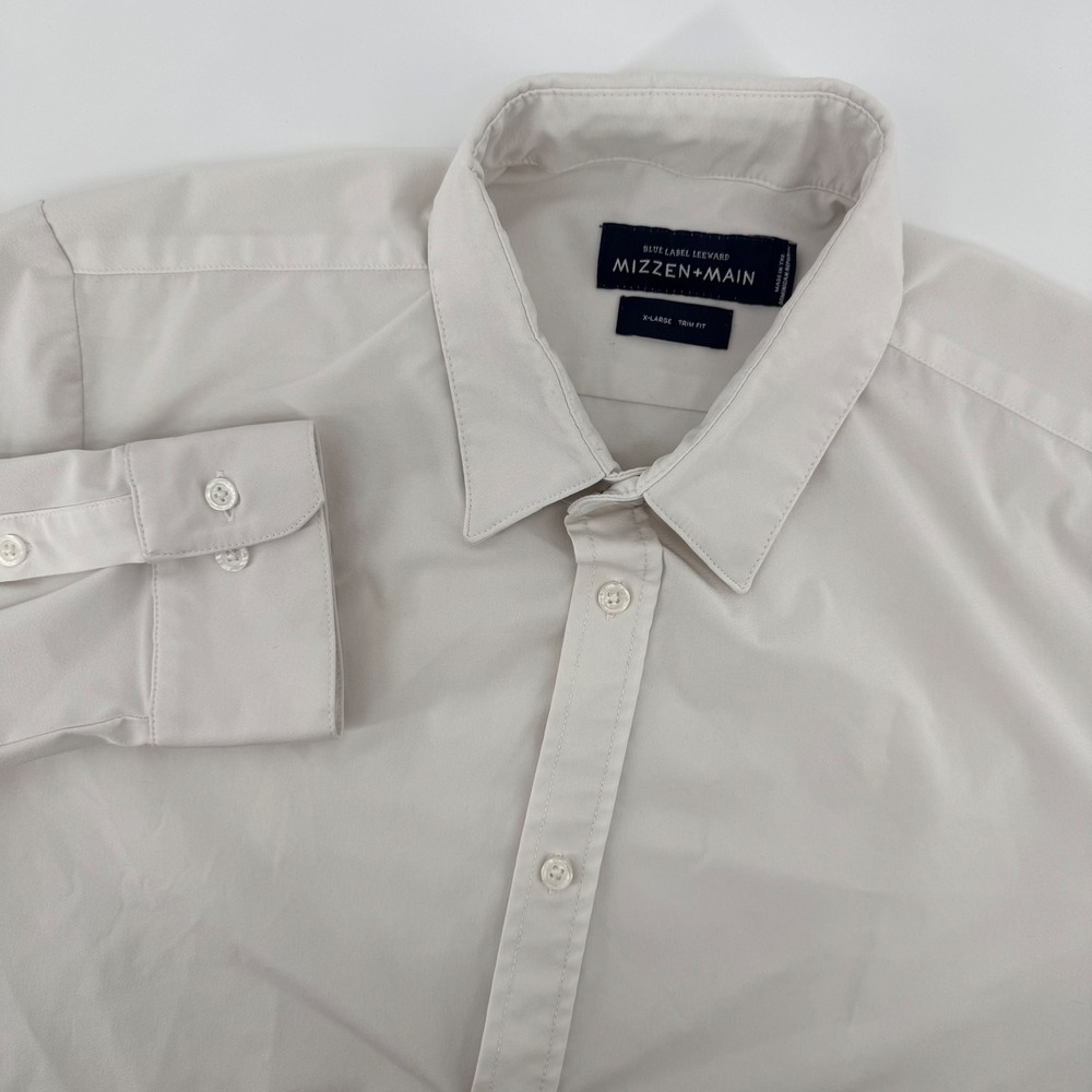 Mizzen+Main Blue Label Leeward Dress Shirt Mens XL Trim Fit Beige Performance
